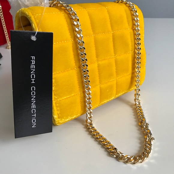 French Connection Handbags - Yellow Velvet Crossbody Purse • French Connection